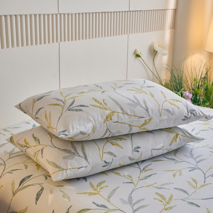 91家纺网 家纺一手货源 找家纺 春皖家纺 2025新款全棉原棉磨毛色织水洗单枕套回暖系列-风格二 叶晴川