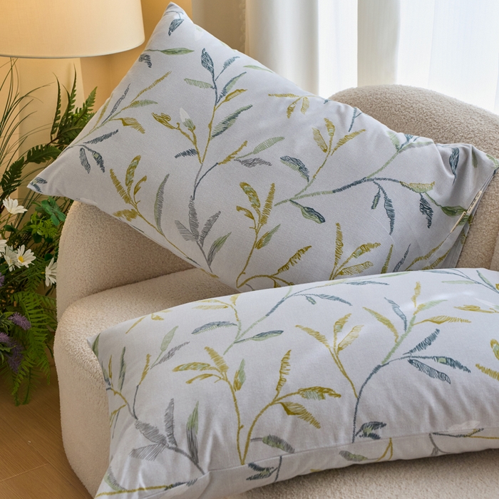 91家纺网 家纺一手货源 找家纺 春皖家纺 2025新款全棉原棉磨毛色织水洗单枕套回暖系列-风格二 叶晴川