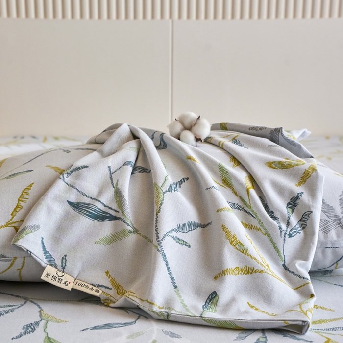 91家纺网 家纺一手货源 找家纺 春皖家纺 2025新款全棉原棉磨毛色织水洗单枕套回暖系列-风格二 叶晴川