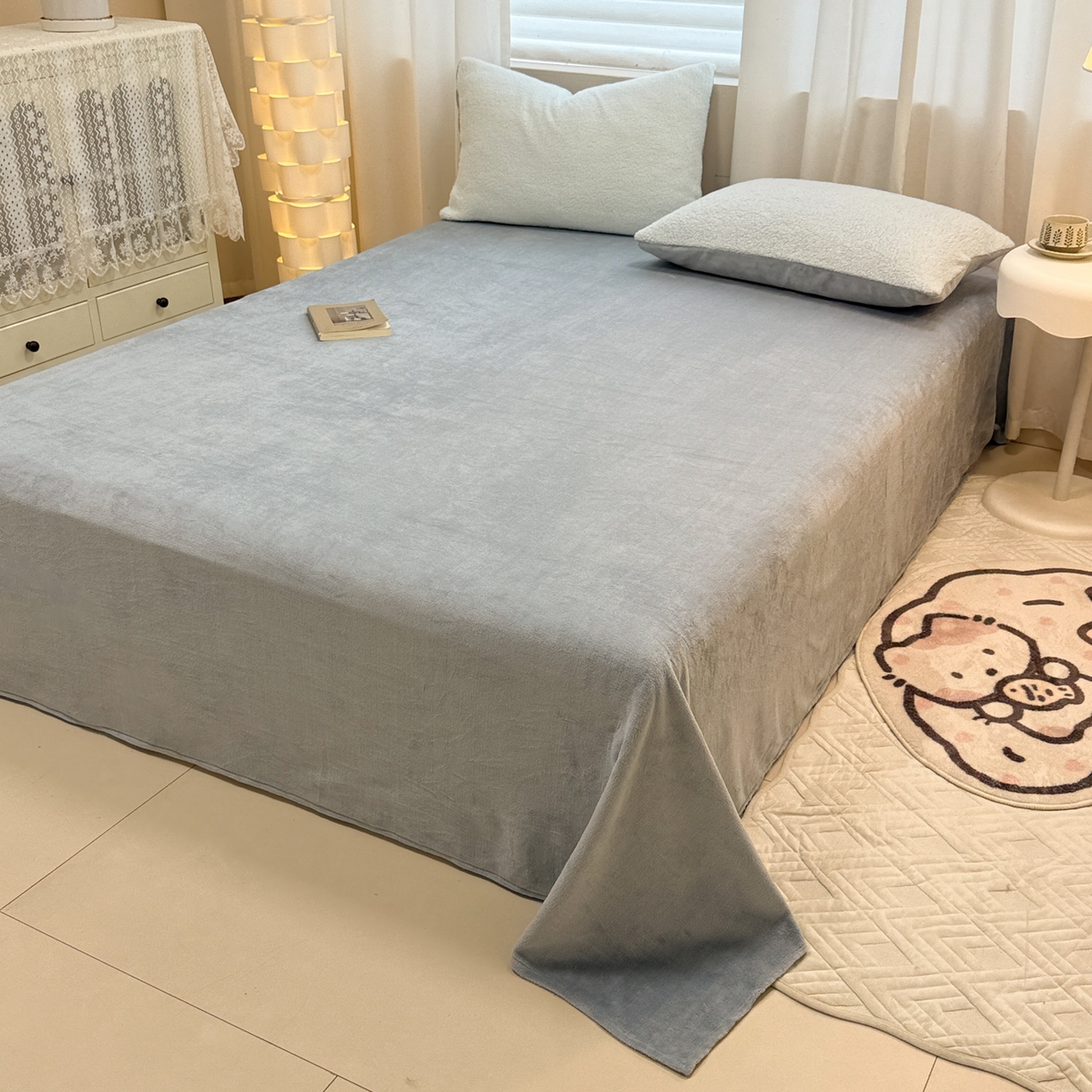 91家纺网 家纺一手货源 找家纺 眠博士 2025新款A类泰迪绒牛奶绒纯色四件套 泰迪绒-安妮蓝