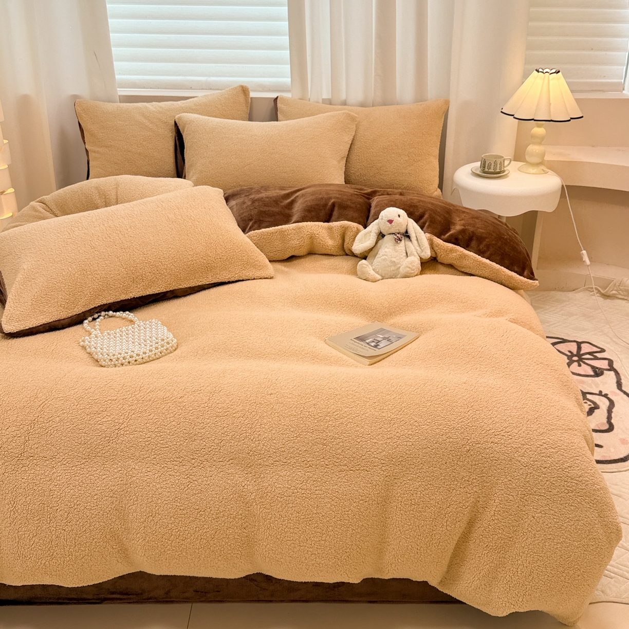 眠博士 2025新款A类泰迪绒牛奶绒纯色四件套 泰迪绒-安妮咖