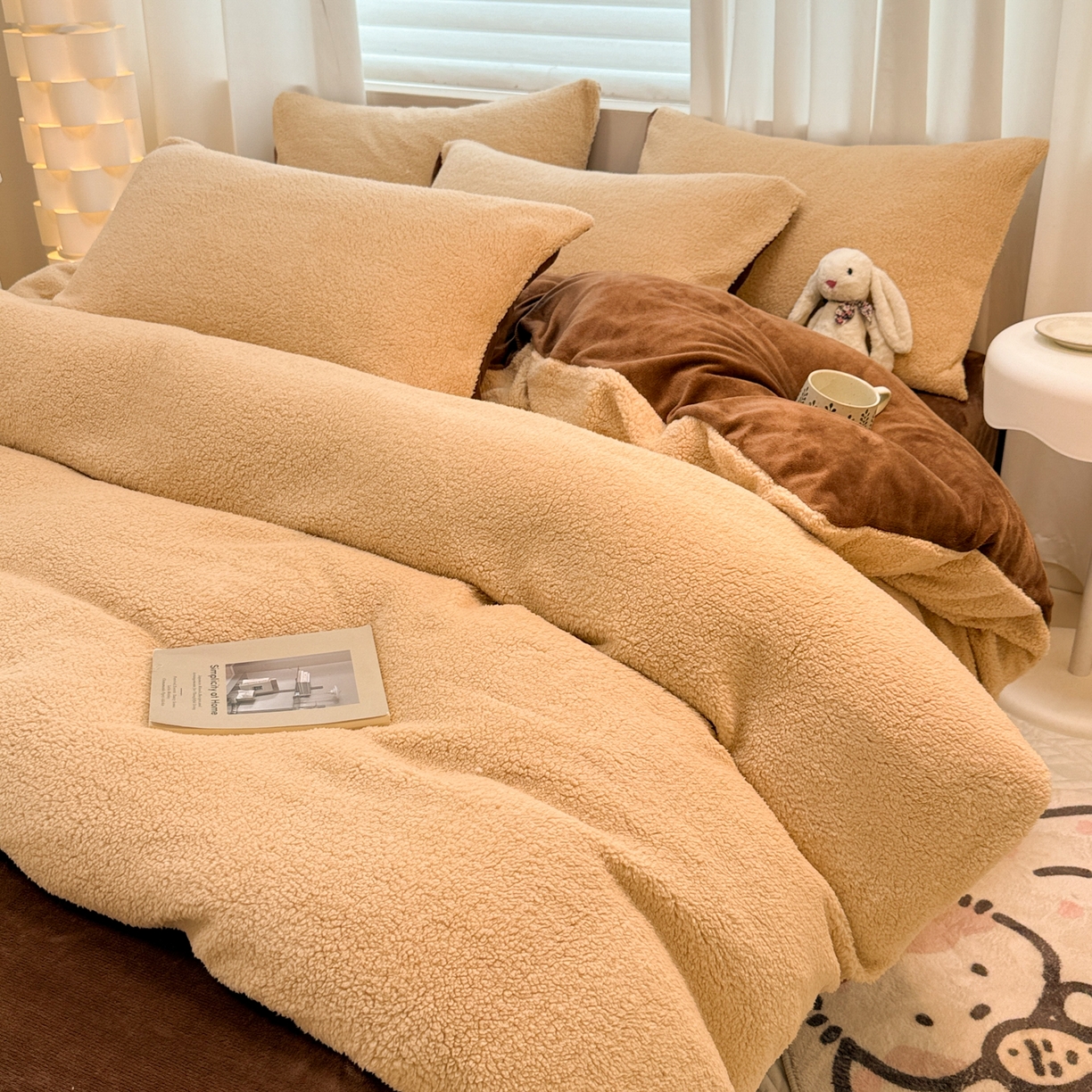 91家纺网 家纺一手货源 找家纺 眠博士 2025新款A类泰迪绒牛奶绒纯色四件套 泰迪绒-安妮咖