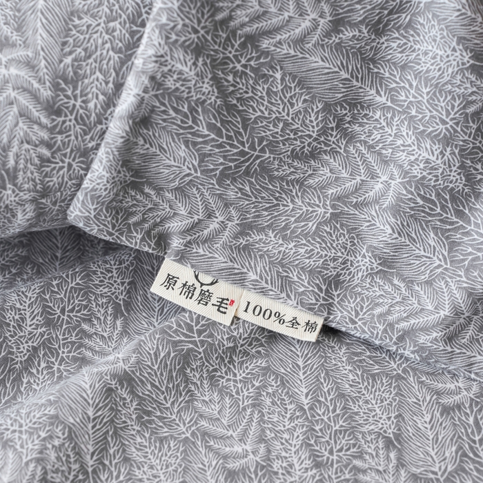 91家纺网 家纺一手货源 找家纺 春皖家纺 2025新款全棉原棉磨毛色织水洗单枕套回暖系列-风格二 叶相思