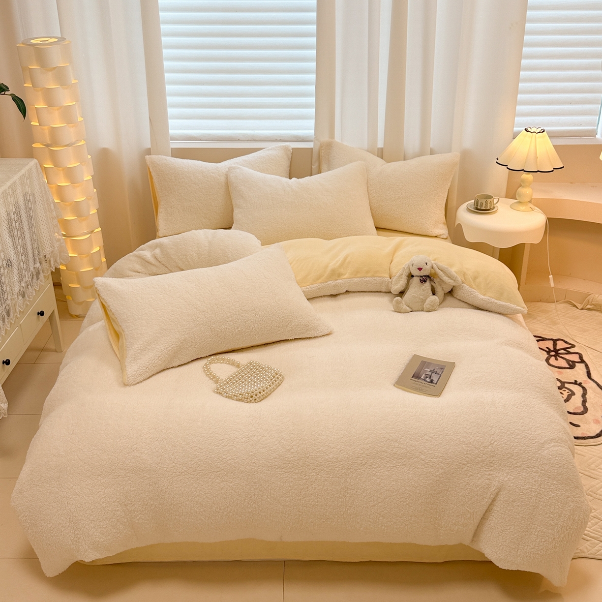 眠博士 2025新款A类泰迪绒牛奶绒纯色四件套 泰迪绒-安妮白黄
