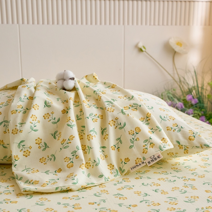 91家纺网 家纺一手货源 找家纺 春皖家纺 2025新款全棉原棉磨毛色织水洗单枕套回暖系列-风格二 知春意