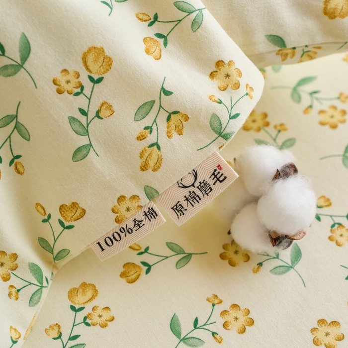 91家纺网 家纺一手货源 找家纺 春皖家纺 2025新款全棉原棉磨毛色织水洗单枕套回暖系列-风格二 知春意