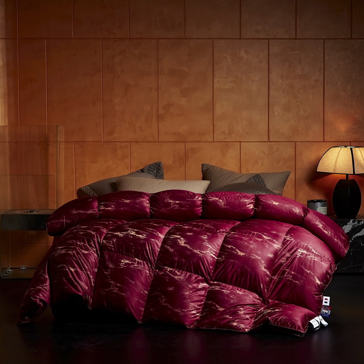 暖羽屋羽绒馆 2025新款95白鹅绒被子峰峦 鹅绒被芯 双人婚庆羽绒冬被2米 春秋被 峰峦 涟漪红