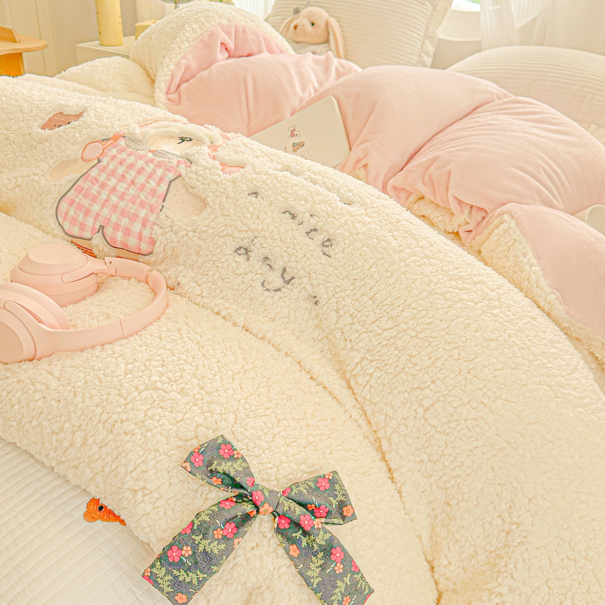 91家纺网 家纺一手货源 找家纺 （总）子钦家纺 2025秋冬新款羊羔绒牛奶绒卡通贴布绣单被套