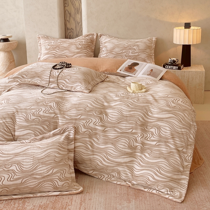 91家纺网 家纺一手货源 找家纺 春皖家纺 2025新款全消光雕花绒牛奶绒四件套 六色织梦