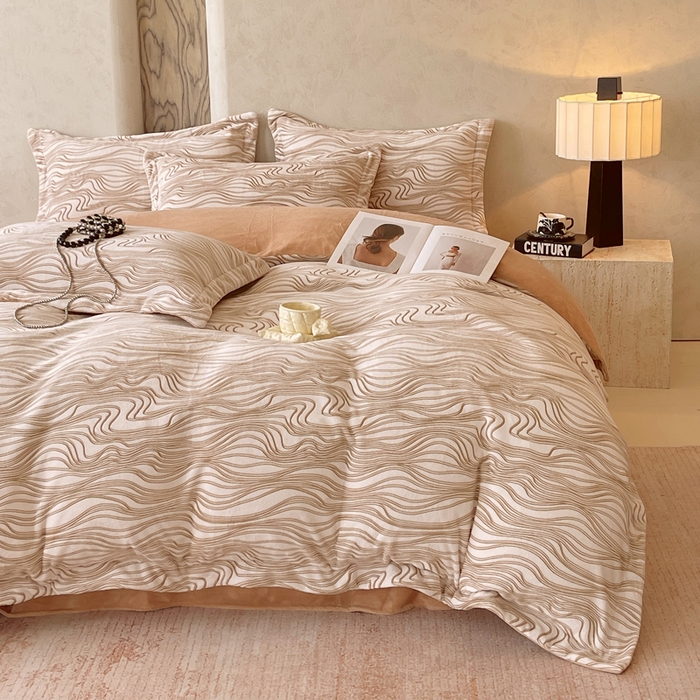 91家纺网 家纺一手货源 找家纺 春皖家纺 2025新款全消光雕花绒牛奶绒四件套 六色织梦