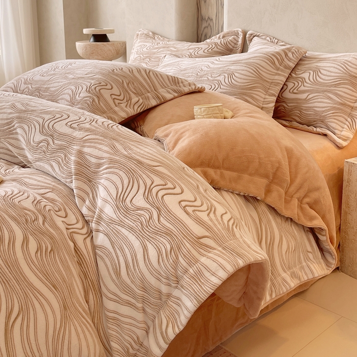 春皖家纺 2025新款全消光雕花绒牛奶绒四件套 六色织梦