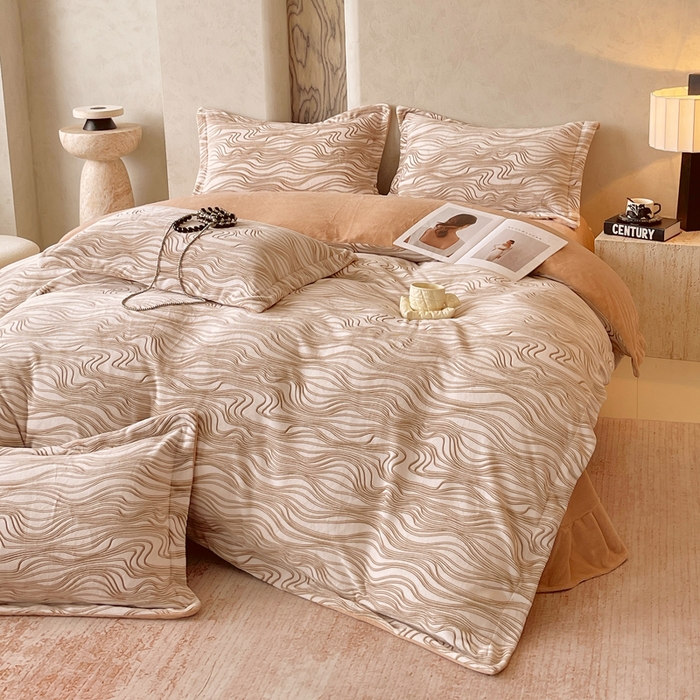 91家纺网 家纺一手货源 找家纺 春皖家纺 2025新款全消光雕花绒牛奶绒四件套 六色织梦