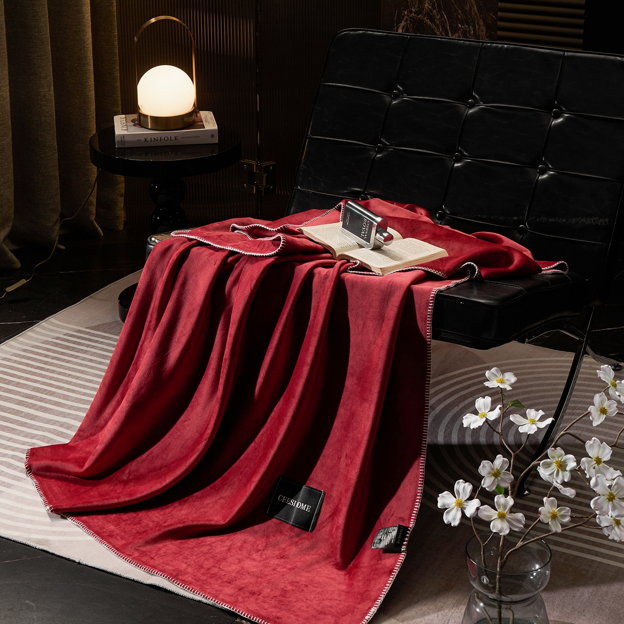 91家纺网 家纺一手货源 找家纺 禧禾 2025新款300g氨超锦狐绒航空午睡素色毛毯（控价：券后到手价不低于88元/148元/208元） 勃艮第红
