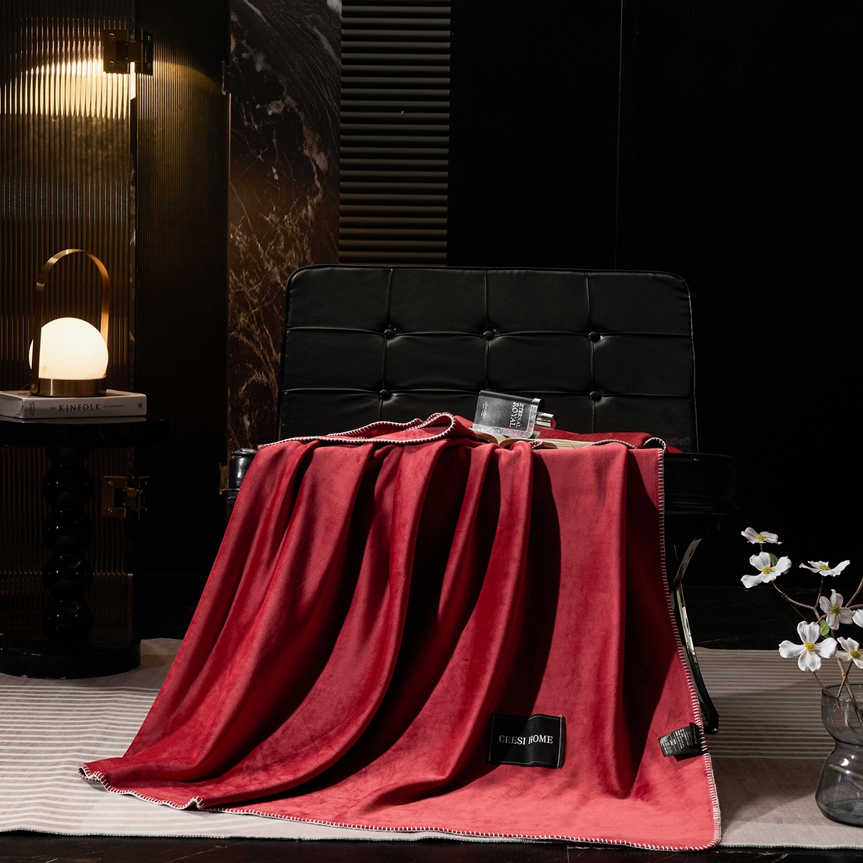 91家纺网 家纺一手货源 找家纺 禧禾 2025新款300g氨超锦狐绒航空午睡素色毛毯（控价：券后到手价不低于88元/148元/208元） 勃艮第红