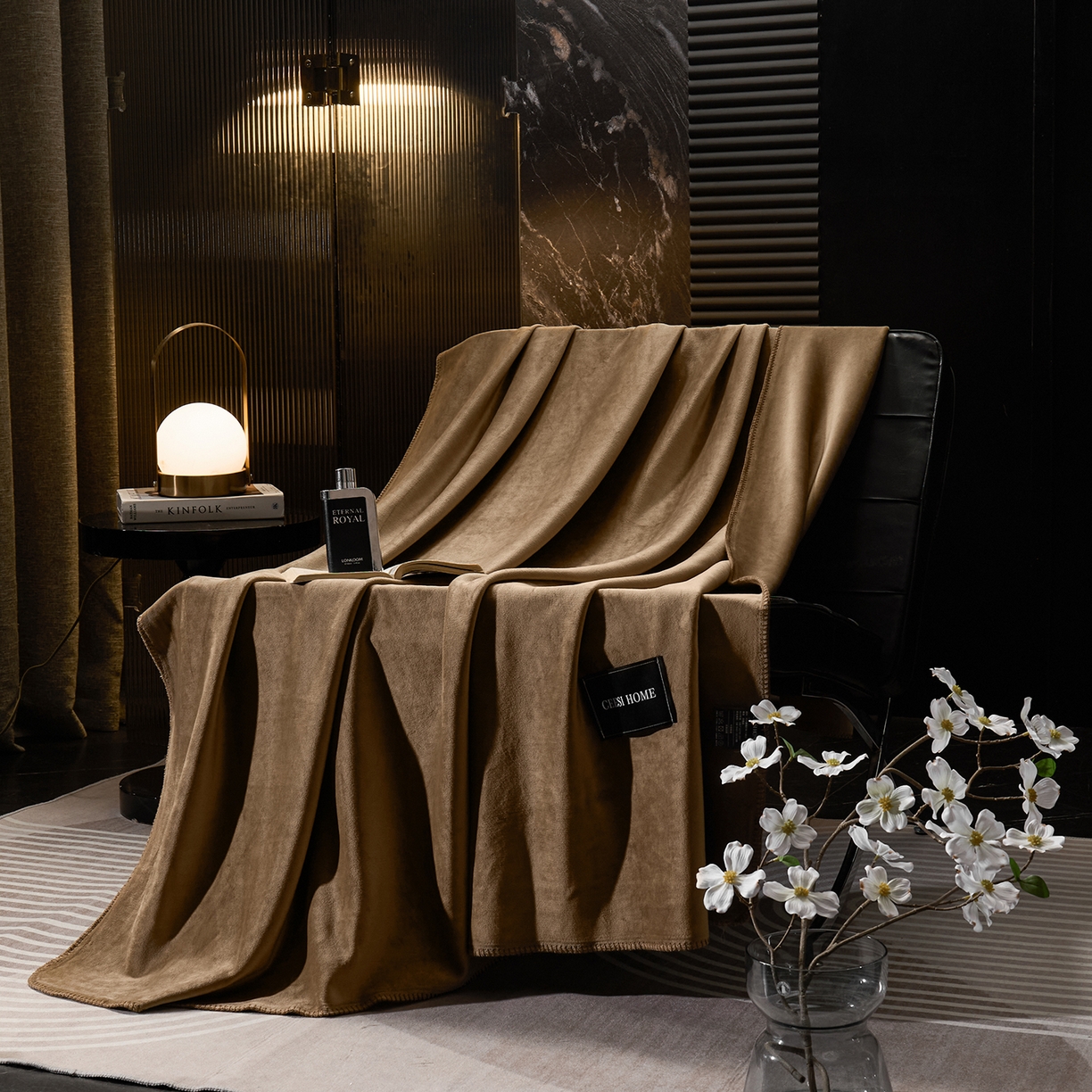 91家纺网 家纺一手货源 找家纺 禧禾 2025新款300g氨超锦狐绒航空午睡素色毛毯（控价：券后到手价不低于88元/148元/208元） 凡戴克棕
