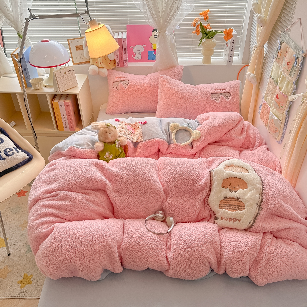 91家纺网 家纺一手货源 找家纺 （总）子钦家纺 2025秋冬新款加厚羊羔绒卡通贴布绣床单床笠四件套第二波