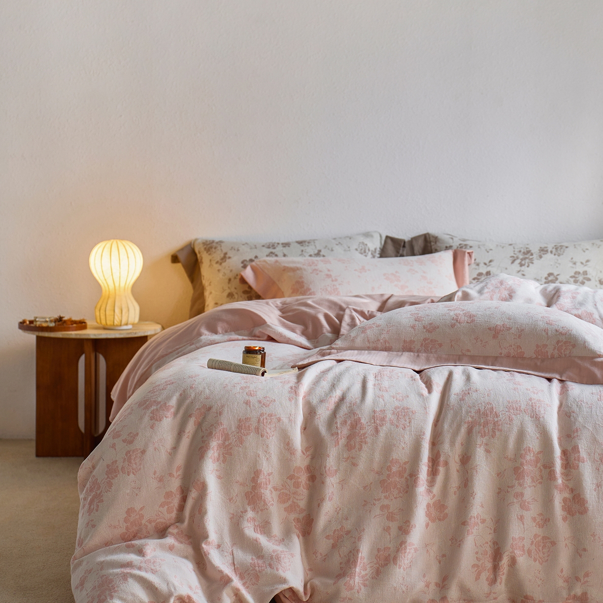 91家纺网 家纺一手货源 找家纺 梦享生活家居 2025新款双层纱提花四件套-砚秋系列 砚秋粉