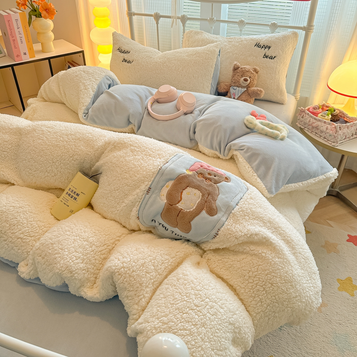 91家纺网 家纺一手货源 找家纺 （总）子钦家纺 2025秋冬新款加厚羊羔绒牛奶绒卡通贴布绣床单床笠四件套第一波