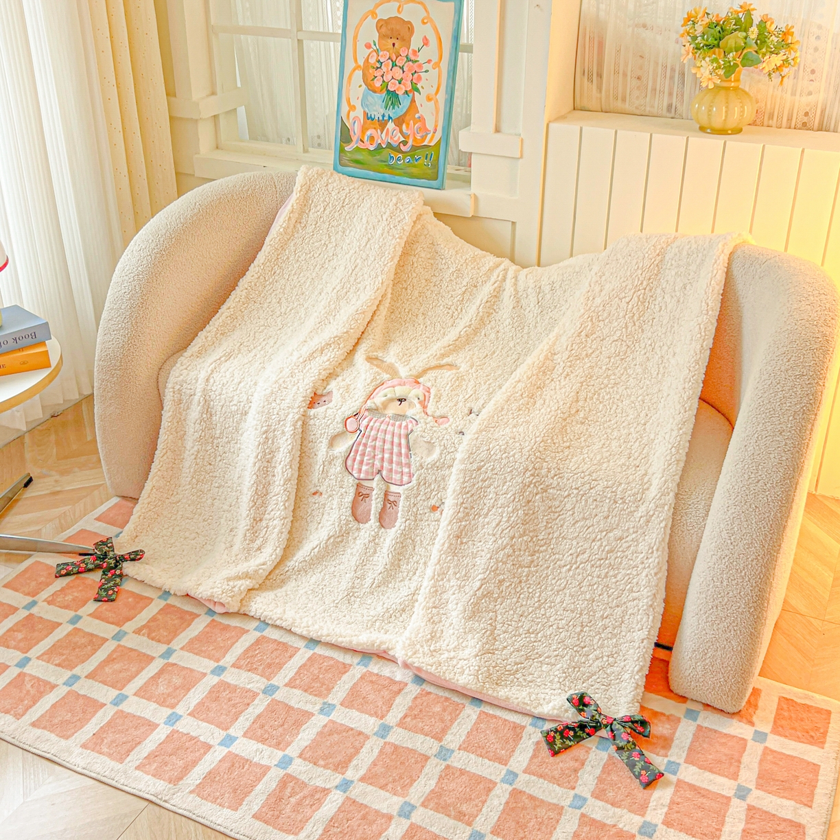 91家纺网 家纺一手货源 找家纺 （总）子钦家纺 2025新款加厚羊羔绒牛奶绒卡通贴布绣多功能毛毯