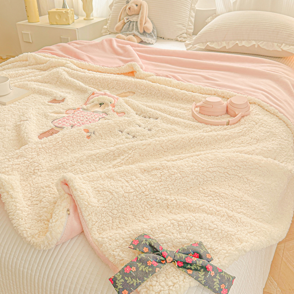 91家纺网 家纺一手货源 找家纺 （总）子钦家纺 2025新款加厚羊羔绒牛奶绒卡通贴布绣多功能毛毯