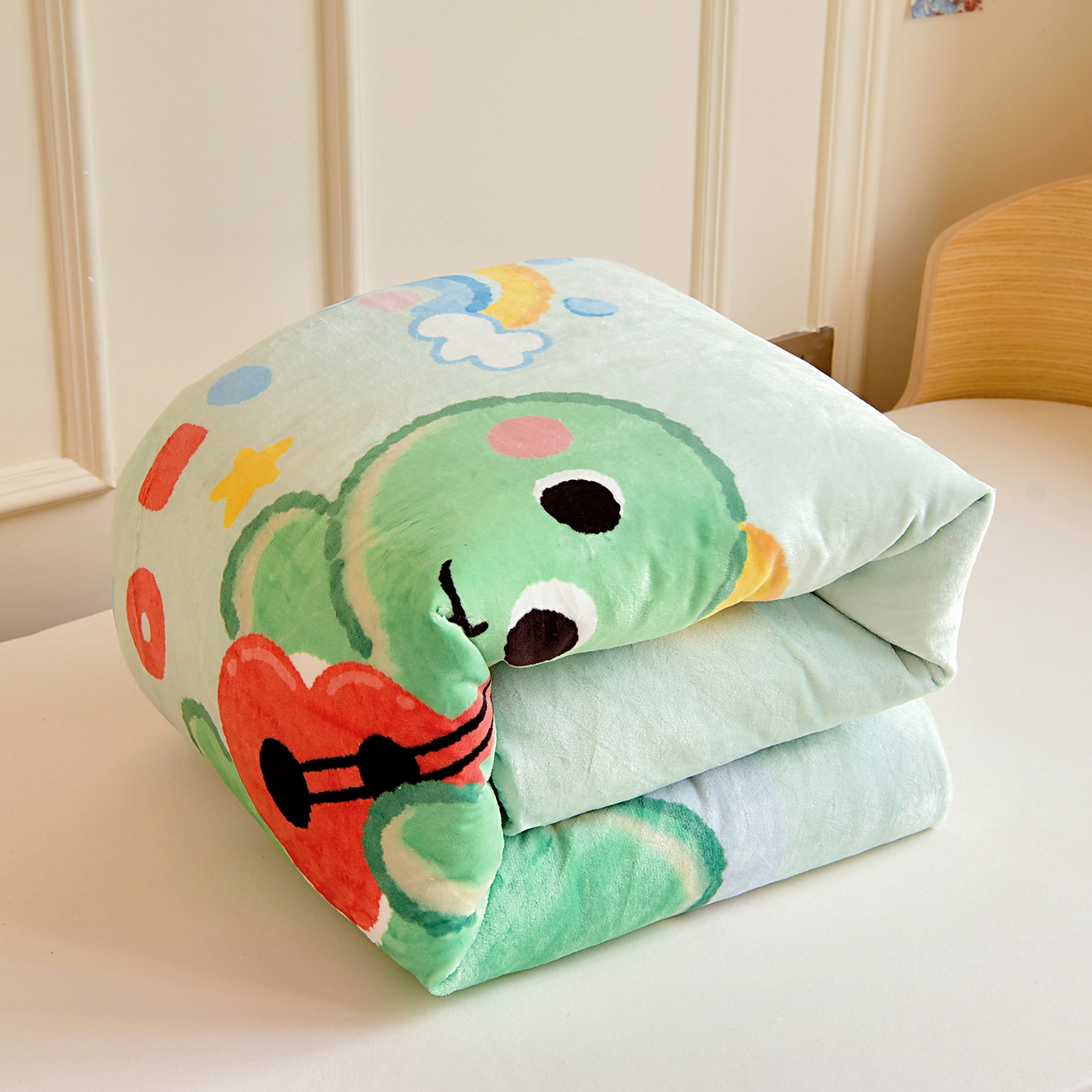 梵赫 2025新款加厚240克牛奶绒数码原创大版卡通被套+被芯组合 吉他恐龙