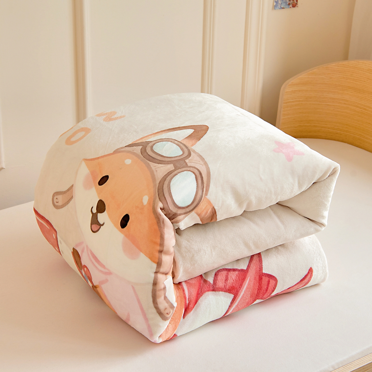 91家纺网 家纺一手货源 找家纺 梵赫 2025新款加厚240克牛奶绒数码原创大版卡通被套+被芯组合 小狐狸去探险