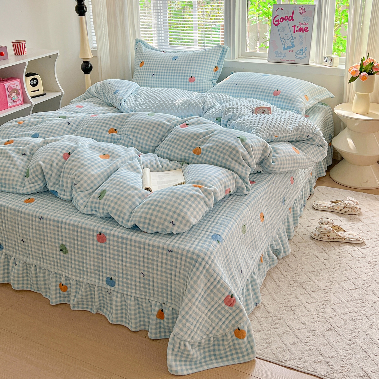 91家纺网 家纺一手货源 找家纺 （总）一比一 2025新款加厚保暖豆豆牛奶绒床盖款四件套