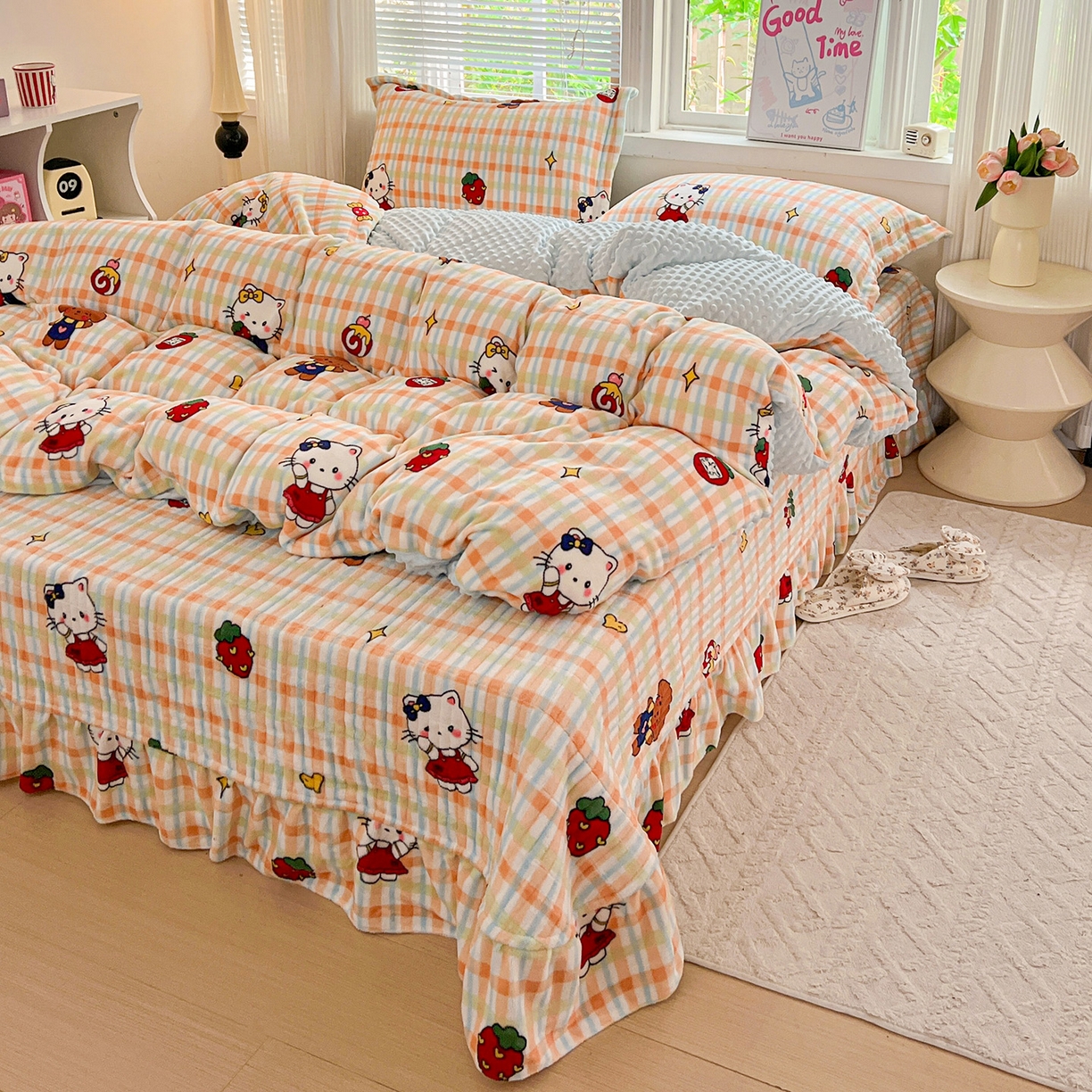 91家纺网 家纺一手货源 找家纺 （总）一比一 2025新款加厚保暖豆豆牛奶绒床盖款四件套