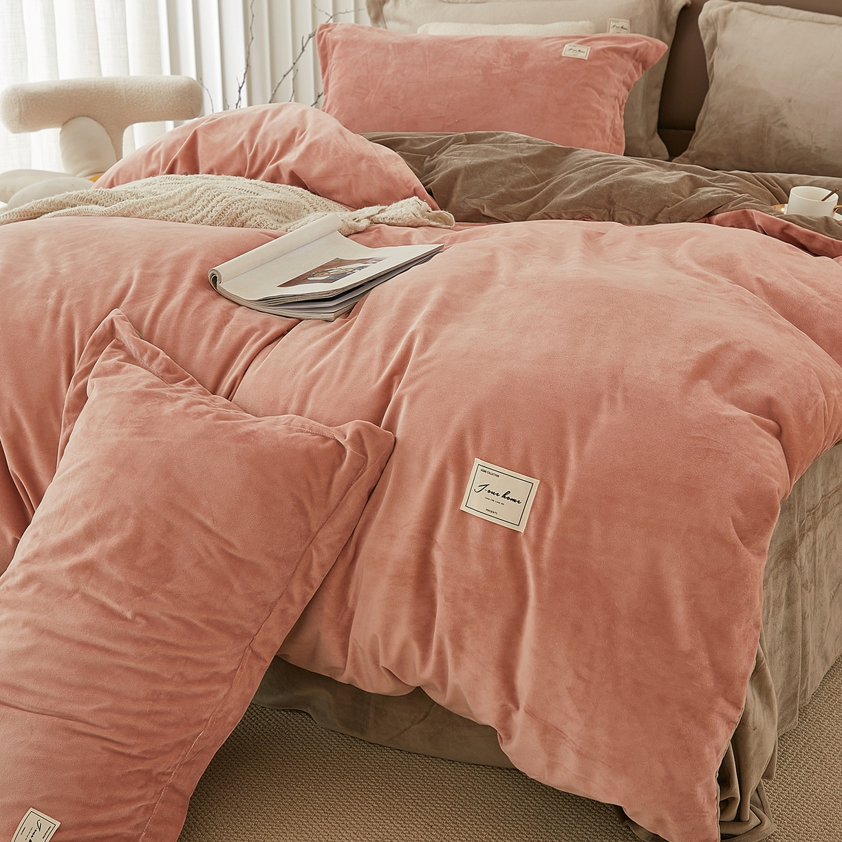 91家纺网 家纺一手货源 找家纺 （总）悦然毛巾被 2025新款高克重德芙绒双拼四件套