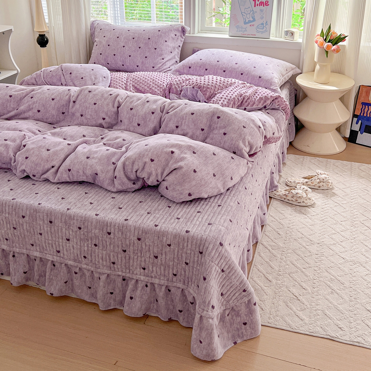 91家纺网 家纺一手货源 找家纺 （总）一比一 2025新款加厚保暖豆豆牛奶绒床盖款四件套