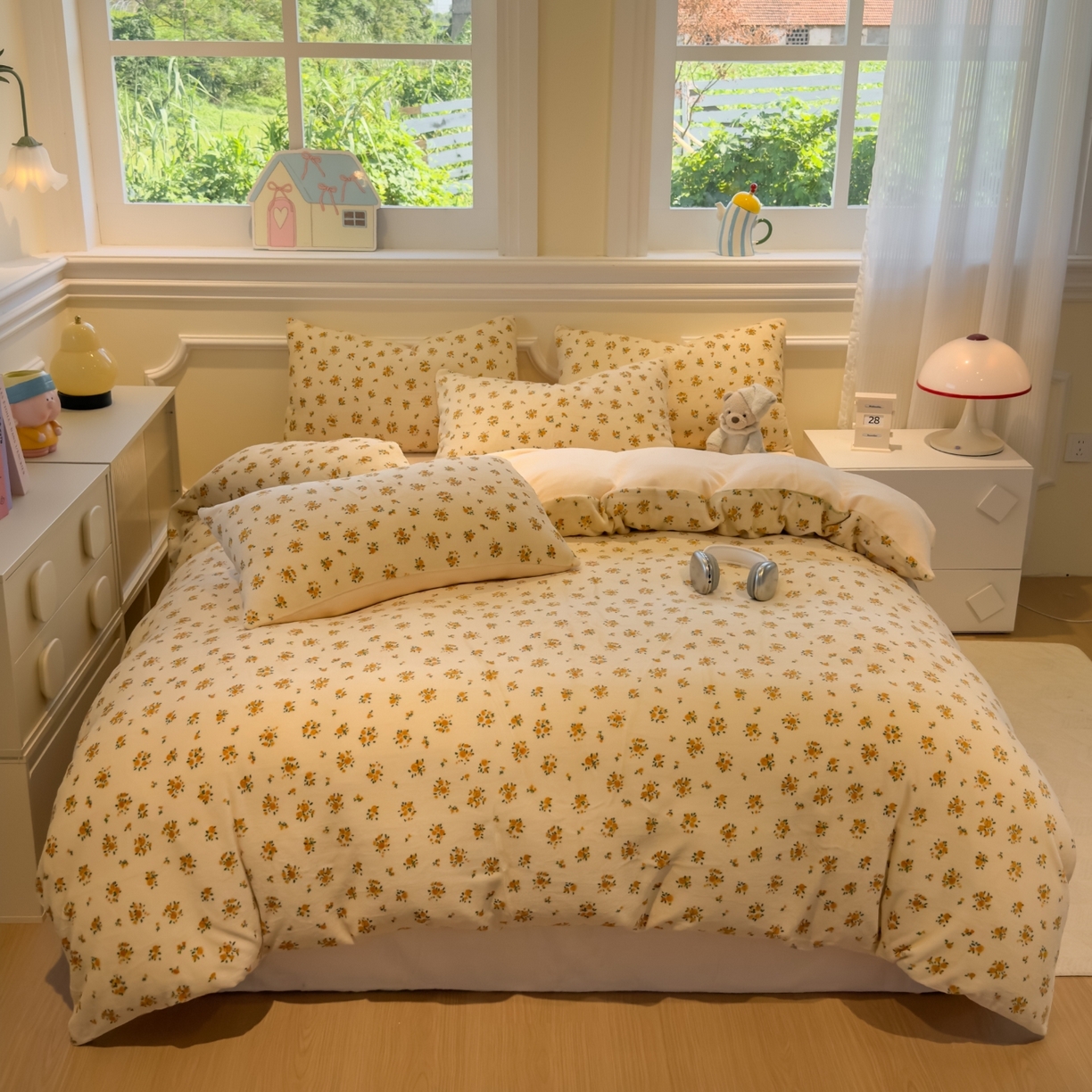 91家纺网 家纺一手货源 找家纺 yyds网供 2025新款牛奶绒四件套ins风加厚床品卡通印花三件套双面法兰绒秋冬保暖不静电 风格二 田园春兰秋菊