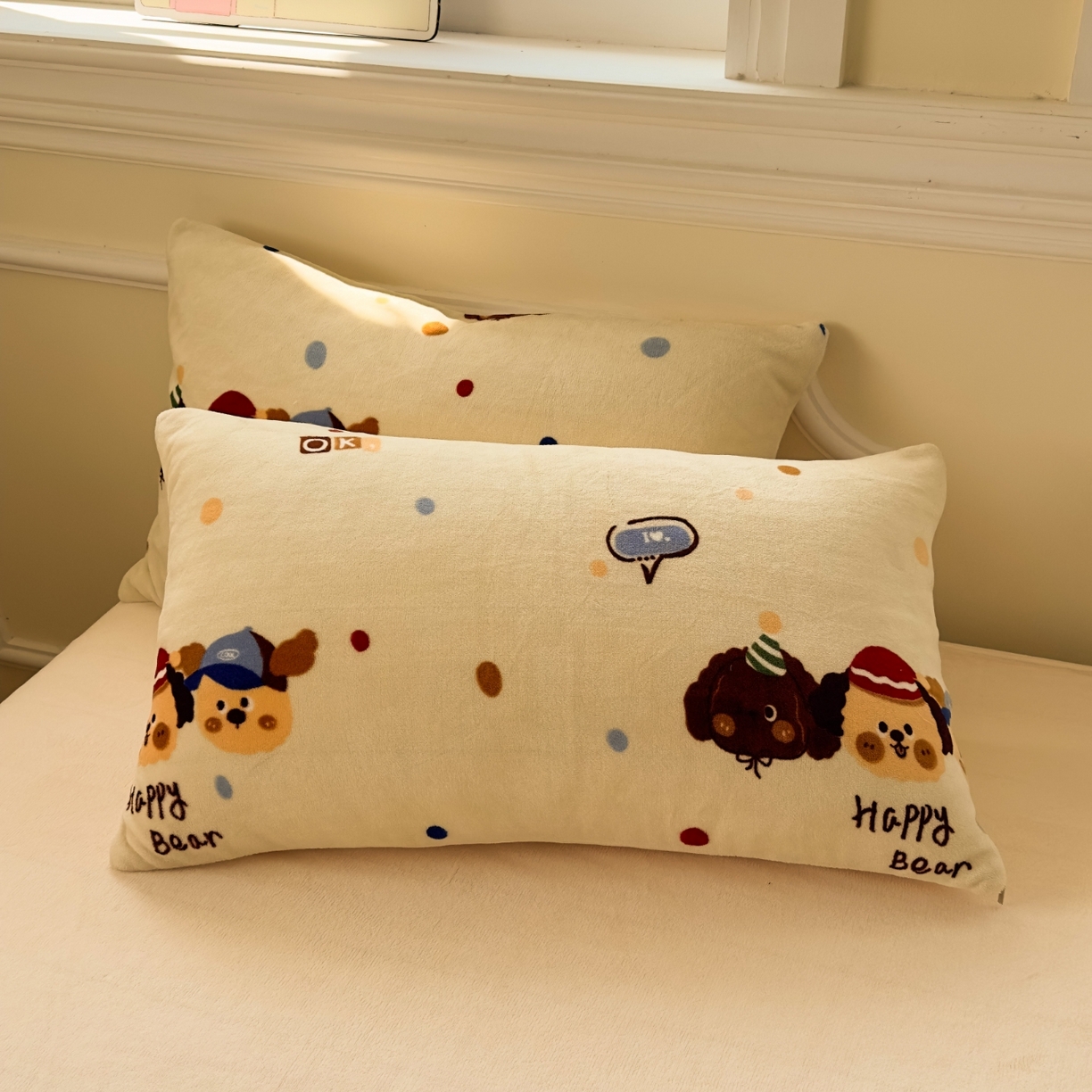 91家纺网 家纺一手货源 找家纺 yyds网供 2025新款牛奶绒四件套ins风加厚床品卡通印花三件套双面法兰绒秋冬保暖不静电 风格二 旺旺乐狗波点