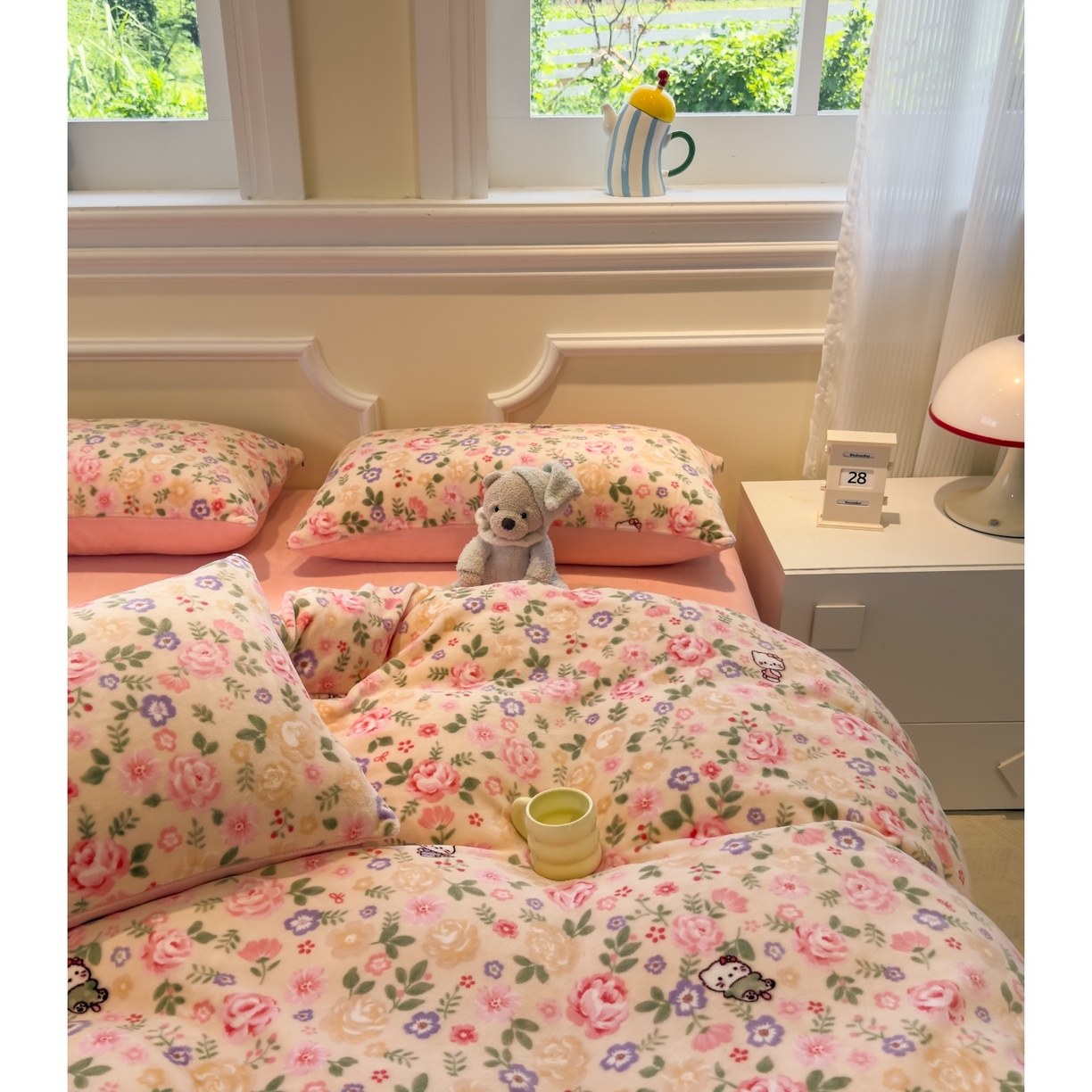 91家纺网 家纺一手货源 找家纺 yyds网供 2025新款牛奶绒四件套ins风加厚床品卡通印花三件套双面法兰绒秋冬保暖不静电 风格二 花园猫语日记