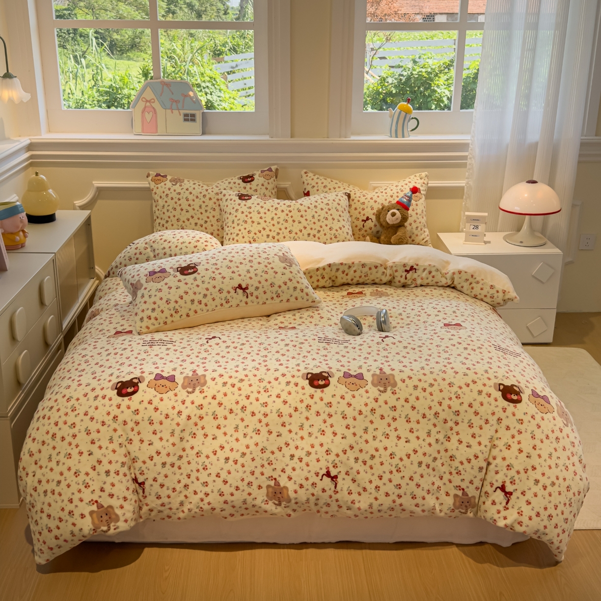 91家纺网 家纺一手货源 找家纺 yyds网供 2025新款牛奶绒四件套ins风加厚床品卡通印花三件套双面法兰绒秋冬保暖不静电 风格二 动物乐园