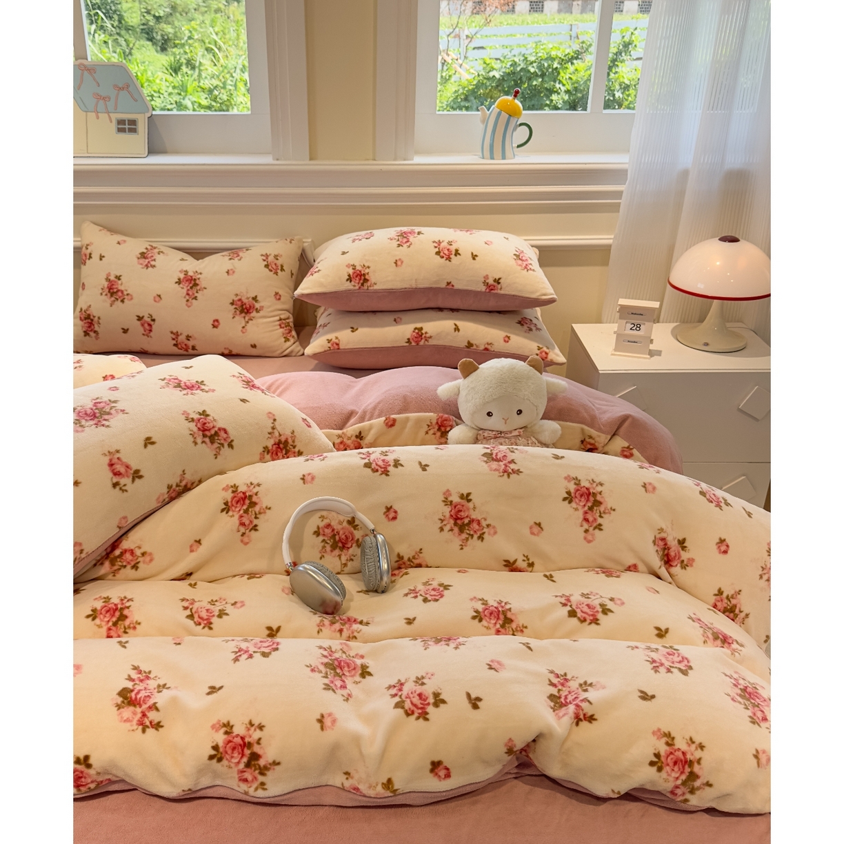 91家纺网 家纺一手货源 找家纺 yyds网供 2025新款牛奶绒四件套ins风加厚床品卡通印花三件套双面法兰绒秋冬保暖不静电 风格二 玫瑰约花仙子