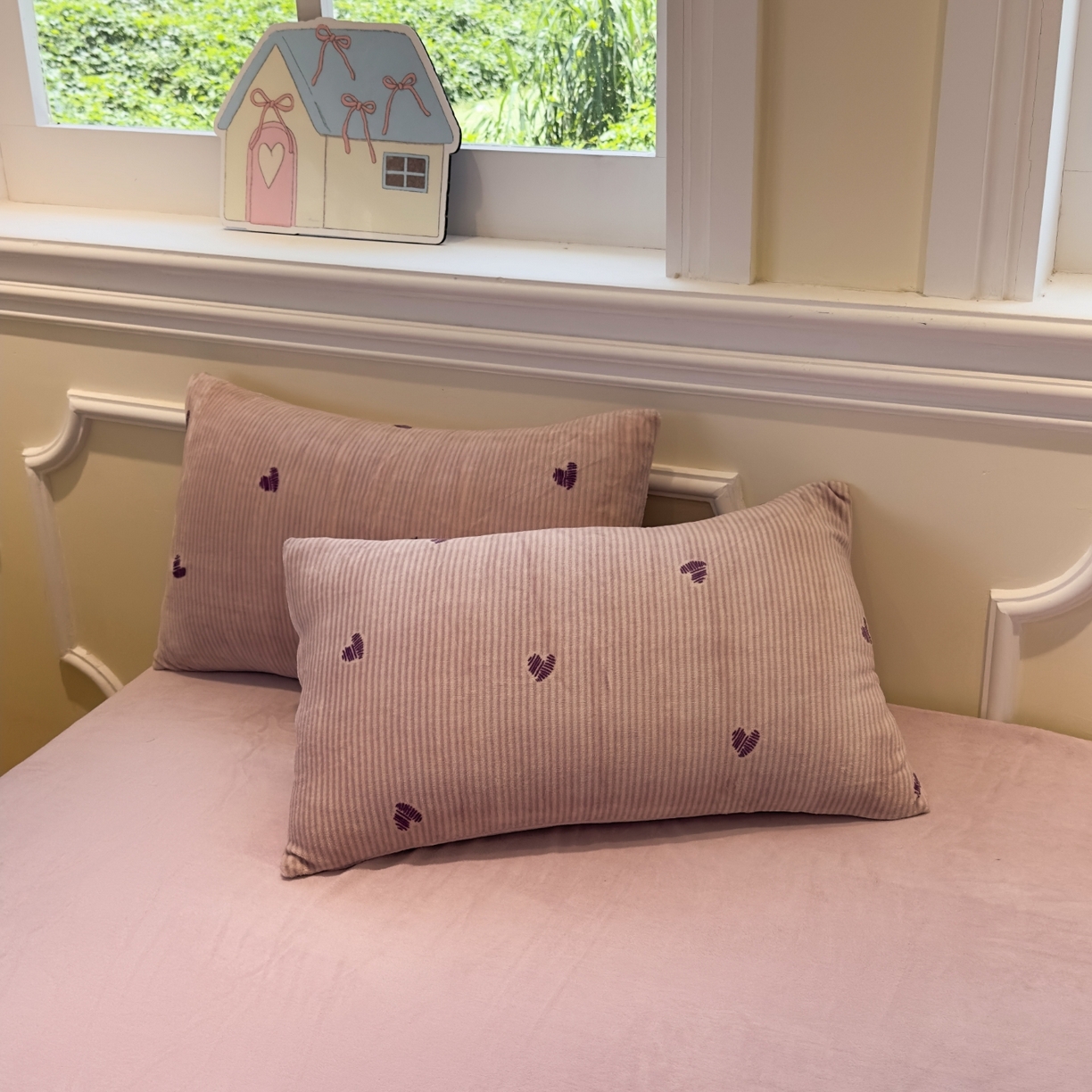 91家纺网 家纺一手货源 找家纺 yyds网供 2025新款牛奶绒四件套ins风加厚床品卡通印花三件套双面法兰绒秋冬保暖不静电 风格二 条纹爱心如愿