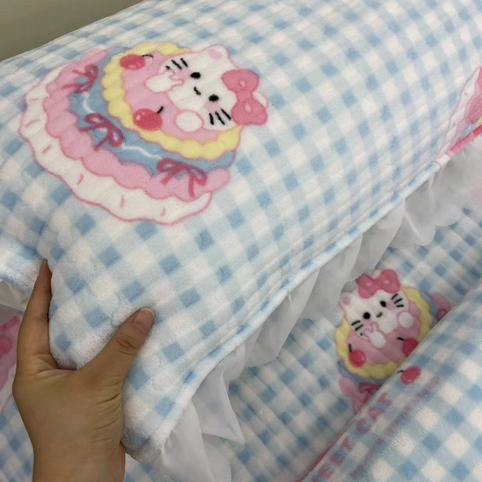 91家纺网 家纺一手货源 找家纺 禧瑞谷 2025新款冬季牛奶绒双层蕾丝花边床盖三件套床盖四件套蛋糕猫