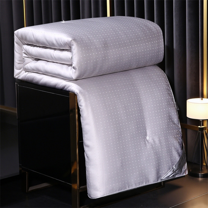 91家纺网 家纺一手货源 找家纺 前程家纺 2025新款-珍珠提花被冬被蚕蛹蛋白被子冬被芯 珍珠提花-浅灰色