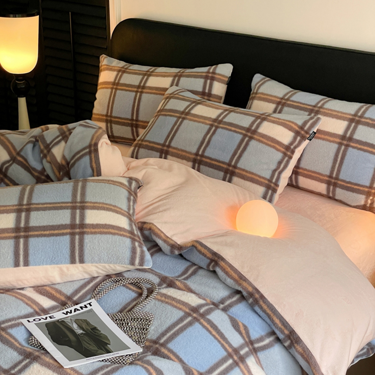 91家纺网 家纺一手货源 找家纺 宜代光年 2025新款澳羊绒保暖四件套 挪威蓝格