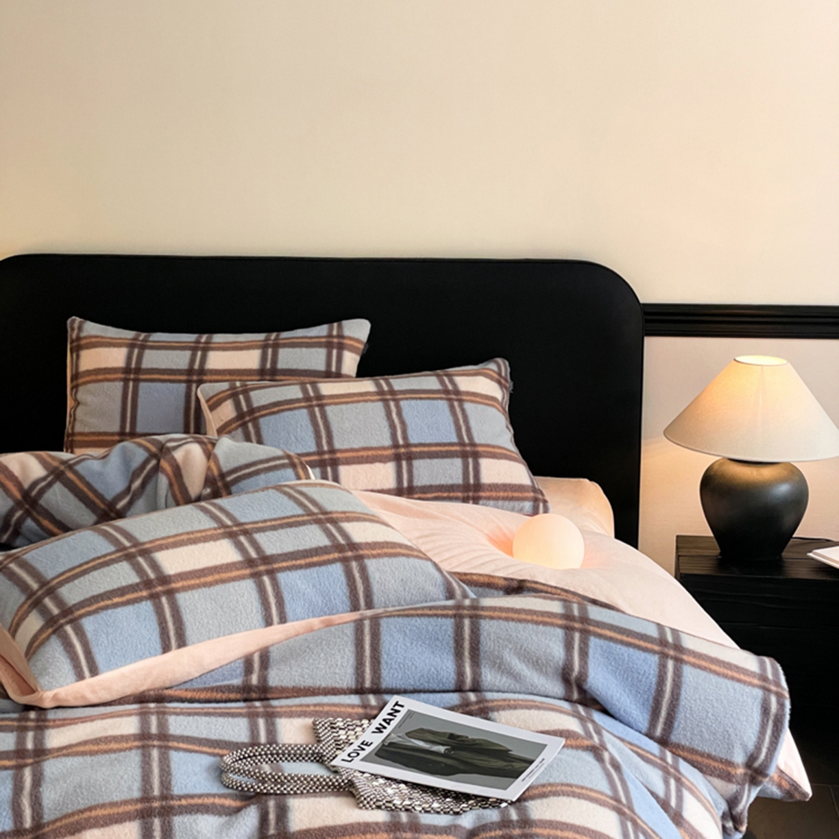 91家纺网 家纺一手货源 找家纺 宜代光年 2025新款澳羊绒保暖四件套 挪威蓝格