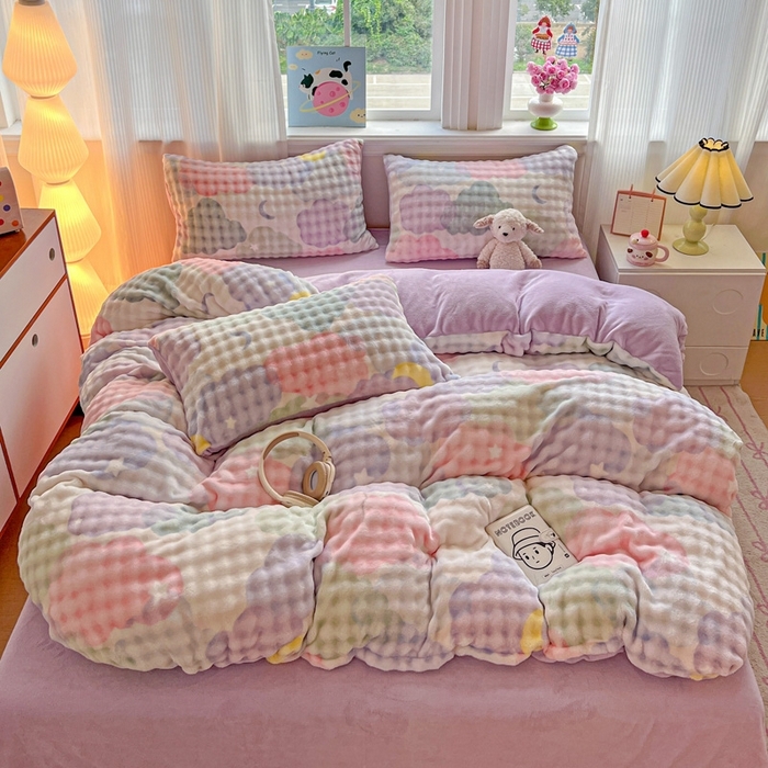 91家纺网 家纺一手货源 找家纺 （总）一比一 2025新款亲肤舒适保暖泡泡绒牛奶绒四件套