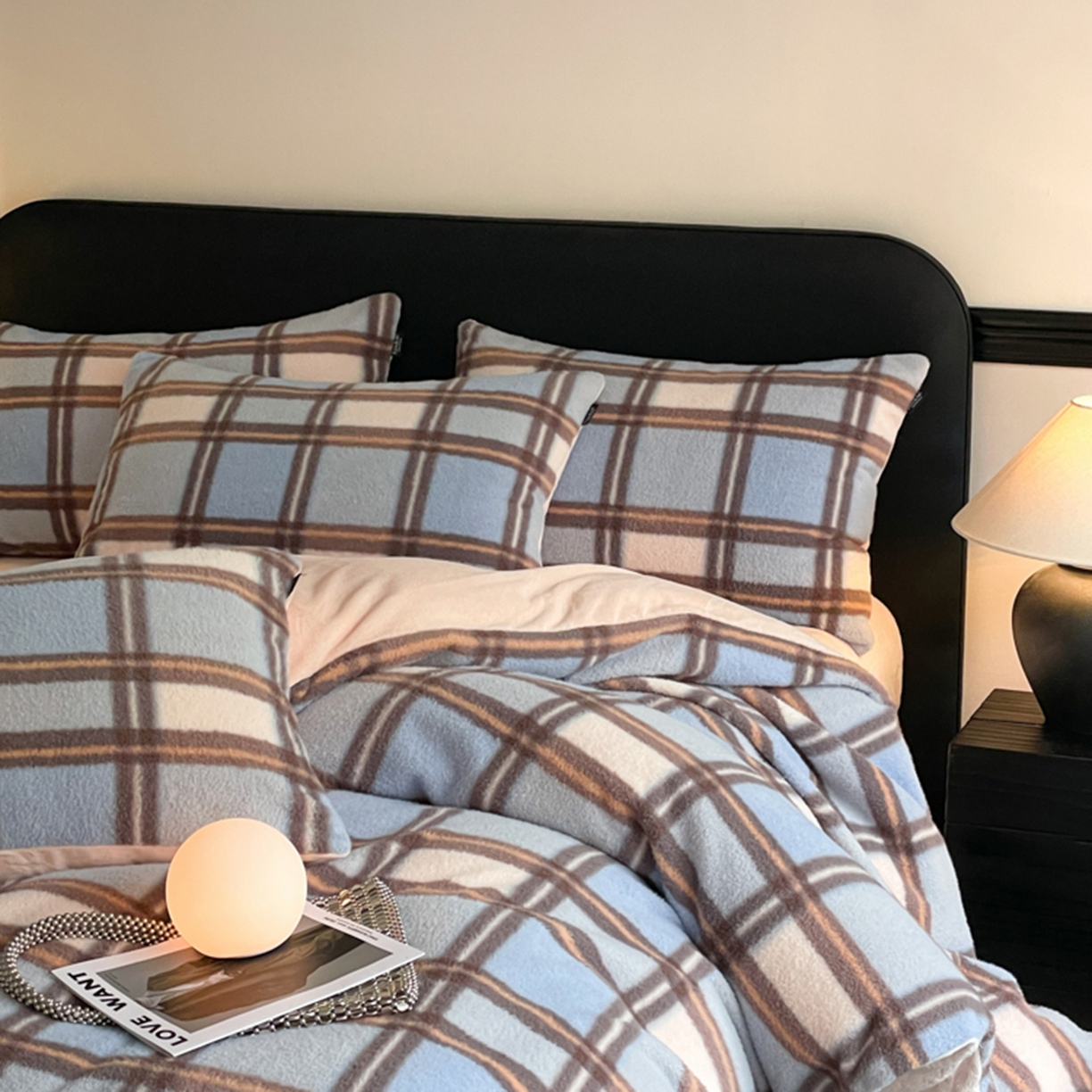 91家纺网 家纺一手货源 找家纺 宜代光年 2025新款澳羊绒保暖四件套 挪威蓝格