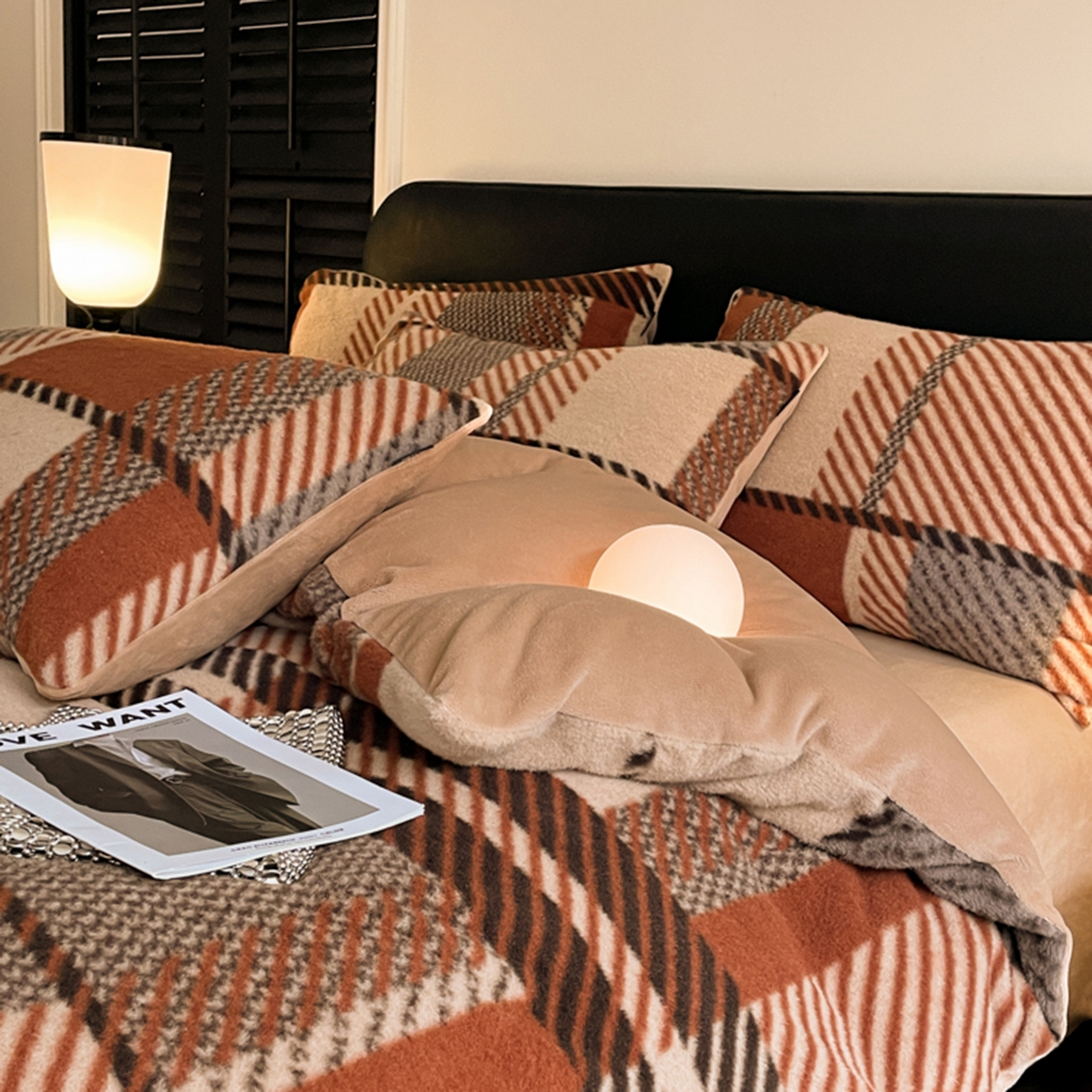 91家纺网 家纺一手货源 找家纺 宜代光年 2025新款澳羊绒保暖四件套 安哥拉红格