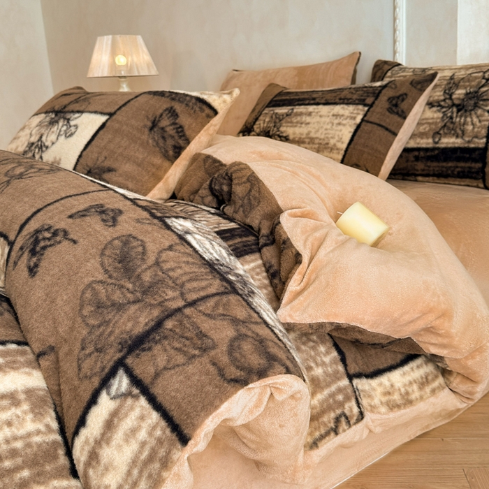 宜代光年 2025新款澳羊绒保暖四件套 复古蝶花