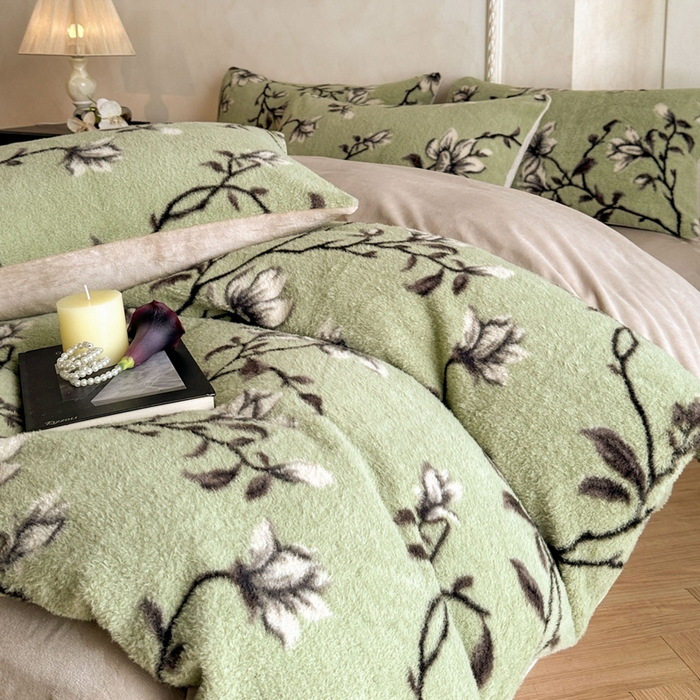 91家纺网 家纺一手货源 找家纺 宜代光年 2025新款澳羊绒保暖四件套 青枝玉兰