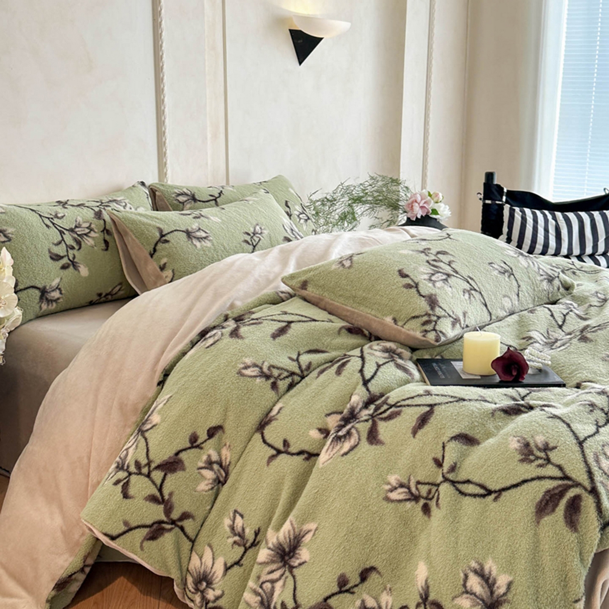 91家纺网 家纺一手货源 找家纺 宜代光年 2025新款澳羊绒保暖四件套 青枝玉兰