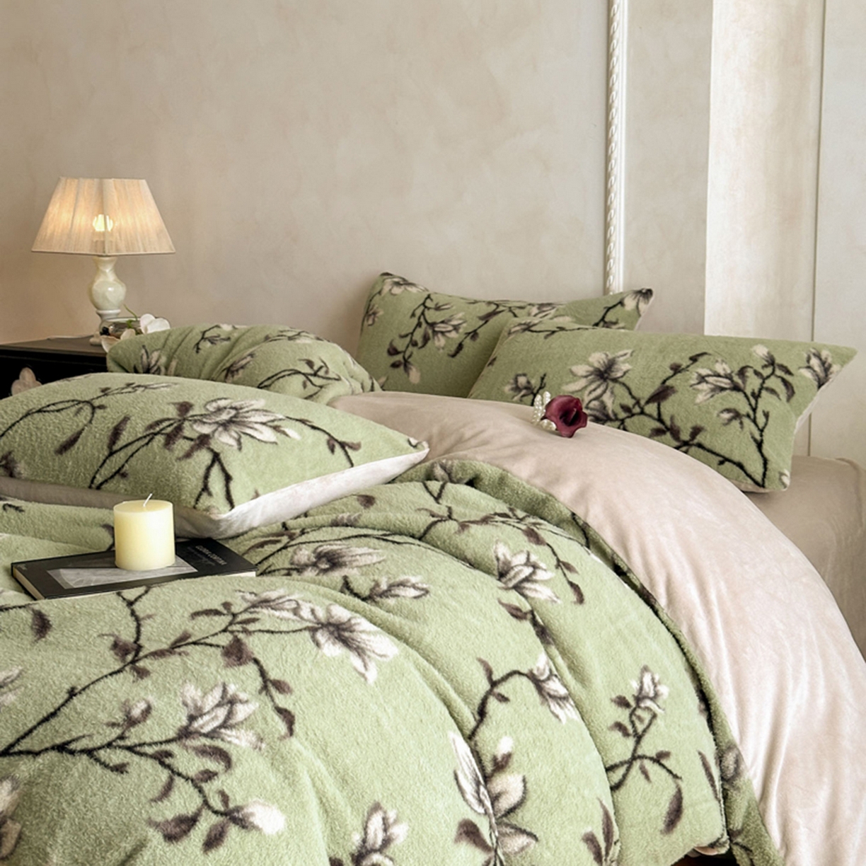 91家纺网 家纺一手货源 找家纺 宜代光年 2025新款澳羊绒保暖四件套 青枝玉兰