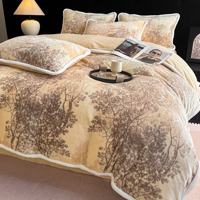 91家纺网 家纺一手货源 找家纺 诺梵2025新款牛8斤奶绒印花包边四件套草木鸣