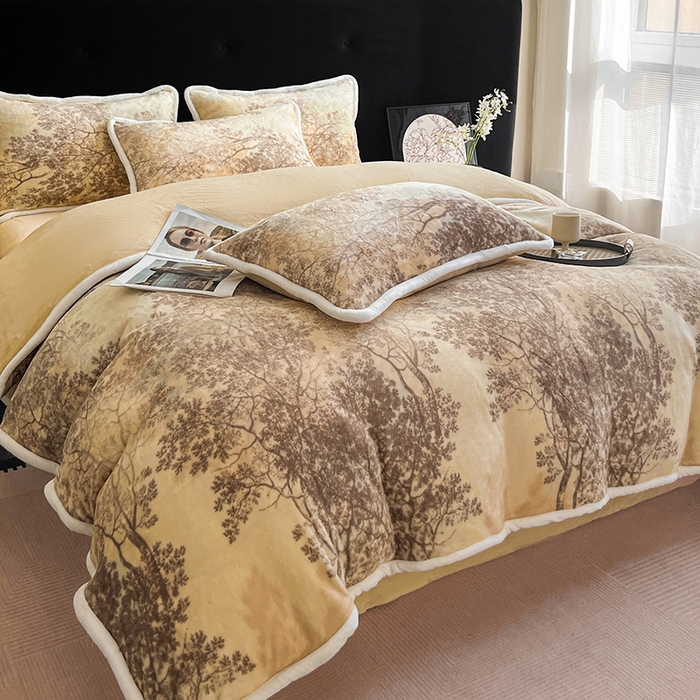 91家纺网 家纺一手货源 找家纺 诺梵2025新款牛8斤奶绒印花包边四件套草木鸣