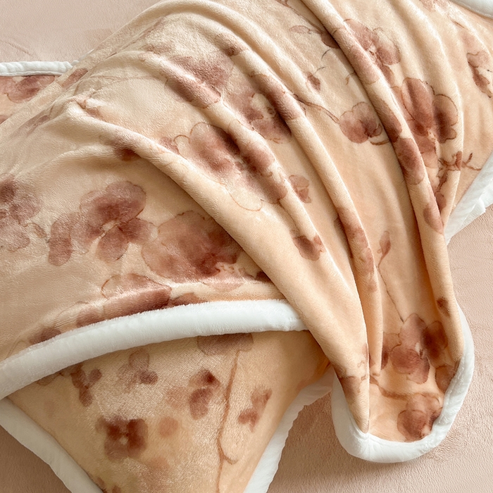 91家纺网 家纺一手货源 找家纺 诺梵2025新款牛8斤奶绒印花包边四件套枝槿-咖